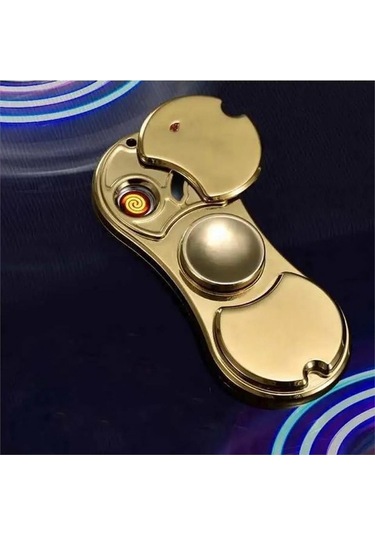 Stres Çarklı Işıklı Usb Şarjlı Tesla Çakmak Altın Sarısı Metal