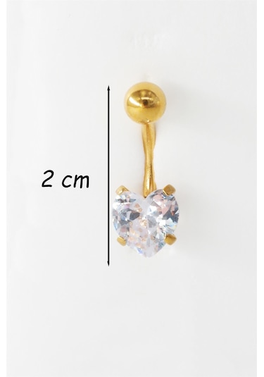 Kadın 316l Anti Alerjenik Baget Zirkon Taşlı Kalp Figürlü Göbek Piercing Gümüş