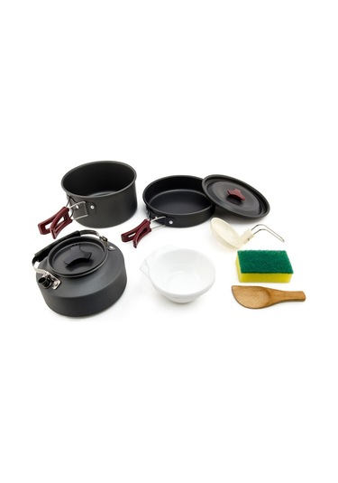 Wıdesea Wsc-203J 2-3 Kişilik Alüminyum Kamp Tencere Seti Çaydanlık Kızartma Tavası Bpa Içermez Fda Sertifikalı Değil - Gri/Kırmızı