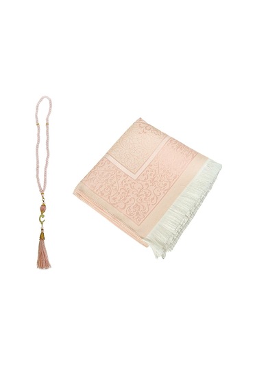 Tafta Seccade Ve İnci Vavlı Tesbih Şantuk Keseli Set Pembe
