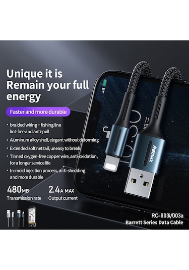 Remax Rc-003a 2.4a Tip-c / Usb-c Barrett Serisi Şarj Veri Kablosu, Uzunluk: 1m Gümüş