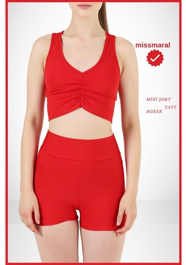 Kadın Kırmızı Yüksek Bel Toparlayıcı İç Göstermeyen Boxer Şort Deniz, Havuz & Günlük Kullanım İçin Kırmızı