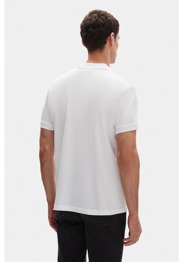 Twn Slim Fit Beyaz Pike Dokulu Yarım Fermuarlı Polo Yaka T-shirt 4ec14ortfrplo Beyaz