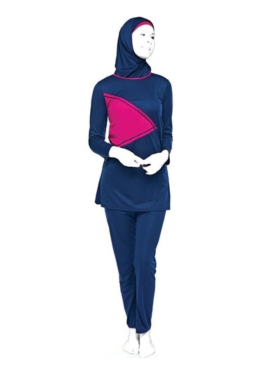 Uzun Kollu Lacivert Çizgili Model Tesettür Mayo Lacivert