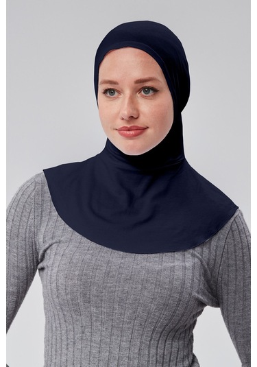 Kadın Pratik Tesettür Sporcu Boyunluklu Hijab Geçmeli Bone Penye Kumaş Lacivert