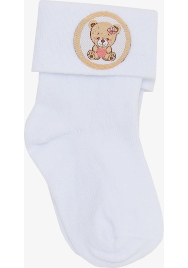 Katamino Kız Bebek Soket Çorap Yavru Ayıcık Baskılı 0-18 Ay, Beyaz-beyaz Beyaz