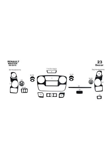Renault Master Movano İnterstar Konsol-torpido Kaplama 2010 23 Parça -siyah Karbon Seçenek