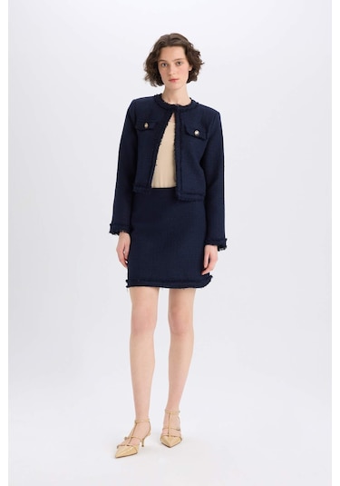 DeFacto 	A Kesim Yüksek Bel Basic Düz Tweed Mini Etek D2870AX25SPNV28 Lacivert