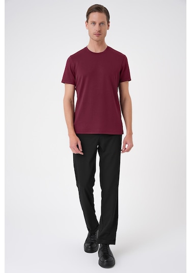 Comfort Fit Bisiklet Yaka Esnek Pamuk Casual Bordo Tişört Ts 885 Bordo