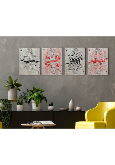 Bk Home İskambil Tasarımlı 4'lü Kanvas Tablo 30x50cm-3