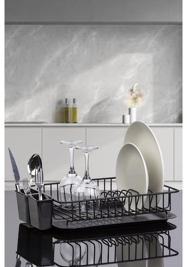 Okyanus Home Tek Katlı Modern Tabaklık - Bulaşıklık Siyah