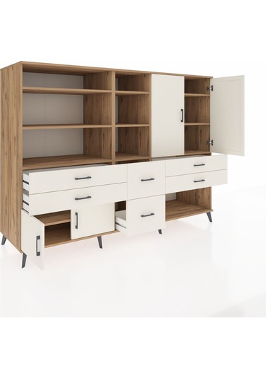 Kronos Dolap 10 Raflı 6 Çekmeceli 4 Kapaklı 220x59x163 Çam-aytaşı Çam-aytaşı