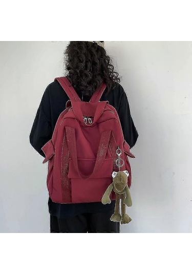 Ganzhoushop Düz Renk Kadın Su Geçirmez Naylon Sırt Çantası Genç Kızlar İçin Basit Okul Çantası Omuz Seyahat Çantası Okul Sırt Çantasıkırmızı Çok Renkli