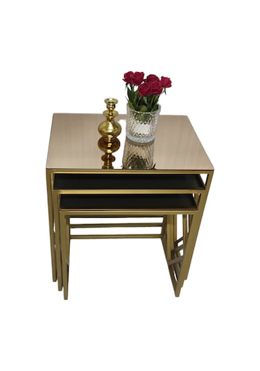 Venice Gold Metal Ayaklı Bronz Aynalı Zigon Sehpa