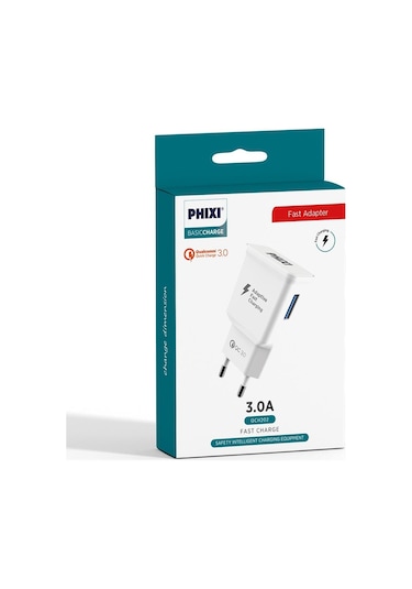 Phixi QCH202 Basic 12V / 3A Qualcomm 3.0 Hızlı Şarj Adaptörü Beyaz