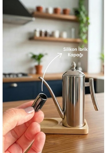 Bambum Standlı 2'li Çok Amaçlı Çelik Demlik Yağlık Yağdanlık 700ml Çelik
