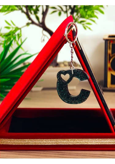 Harfli Anahtarlık Epoksi Kişiye Özel Yapım El Yapımı Harf Anahtarlık Kalp Model Özel Tasarım Hediyelik Ürün Kalp Desenli Simli Anahtarlık Açık Mavi