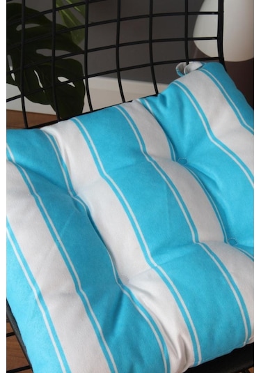 Altınpamuk Altınpamuk Beta Pofidik Turkuaz Beyaz Sandalye Minderi Bağcıklı 4