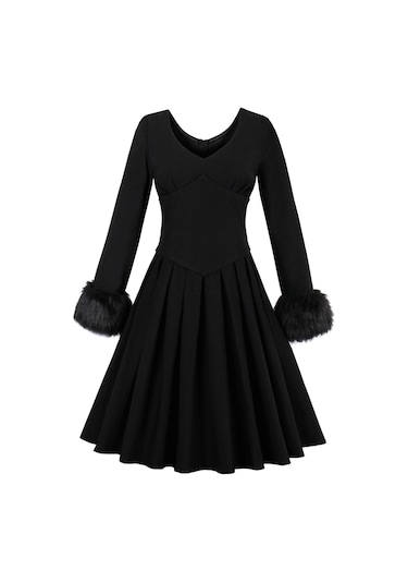 Toridas Kürk Detaylı Kadın Elbise 1701siyah Renkli