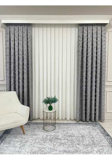 Brillant Carla Puffy Püsküllü Perde İstenilen Tüm Ölçülerde Gri Gri