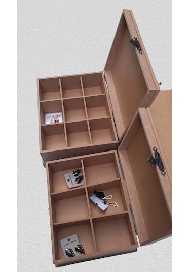 Hobi Dekoratif Model 3lü Makyaj Kutu Set Ahşap HAM MDF El Yapımı