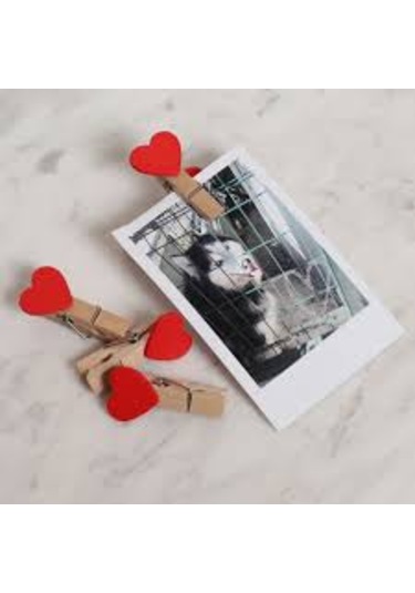 Kırmızı Kalpli Minik Ahşap Mandal 10+