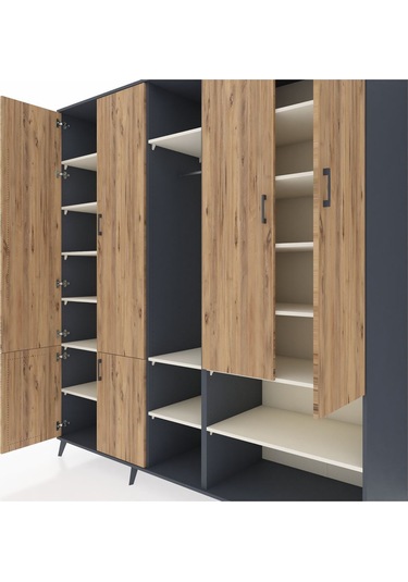 Kronos Dolap 15 Raflı 5 Kapaklı Tek Askılı 220x59x243 Antrasit-çam/aytaşı Atlas Çam/aytası