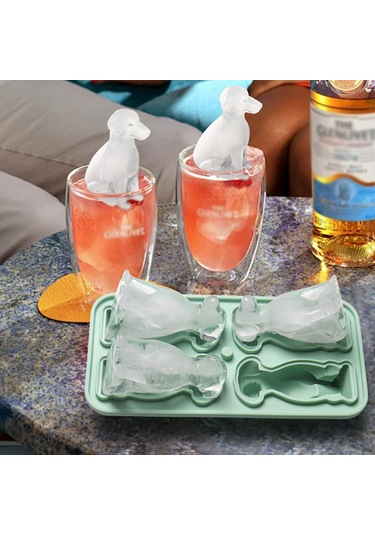 Dianziye Mavi Silikon Buz Kalıbı - 4 Adet 3d Labrador Şekilli Buz Küpü - Kokteyl, Kahve İçin Dıy Buz Moldi Çok Renkli