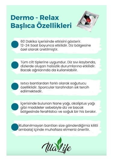 Dermo Relax Illa Life Hızlı Etkili Yeni Dermo Relax Diz Bandı 10'lu