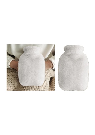 Sıcak Su Torbası Yan Cepli Beyaz Peluş Termofor 27x17x2cm 750ml