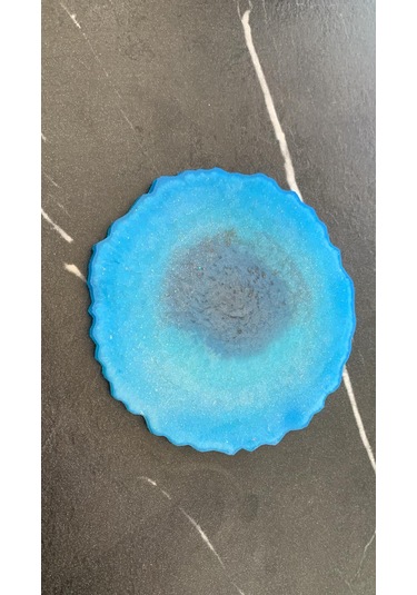 Deniz Mavi Yeşil Tonlu Simli Dalgalı Yuvarlak Epoksi Bardak Altı Diğer