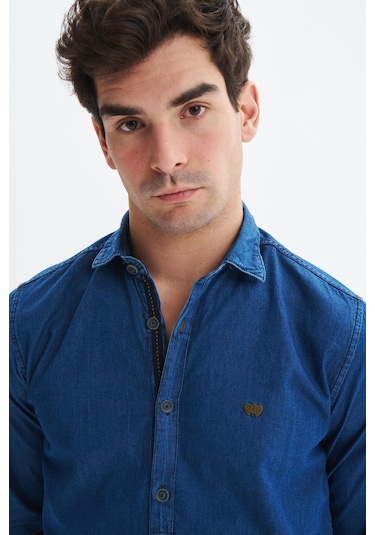 Arma Erkek Denim Jean Slim Fit / Dar Kesim Kot Dokuma Gömlek K9gkd1069 İndigo