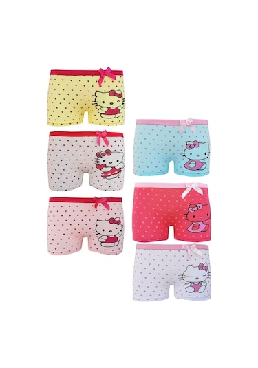 6'lı Kız Çocuk Sevimli Kedicik Boxer Pamuklu Likralı Eğlenceli