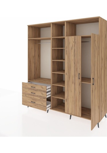 Kronos Dolap 10 Raflı 3 Çekmeceli 2 Askılı 220x59x243 Çam-çam/çam Atlas Çam/atlas Çam