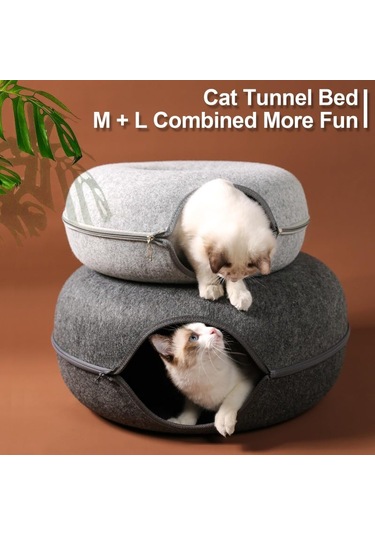 Geeroyoo Rahat Kumaş Kediler İçin Çift Katlı Fermuarlı Tünelli Yatak