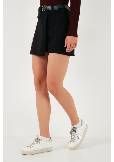 Lela Pamuk Karışımlı Relaxed Fit Yüksek Bel Mini Boy Bayan Şort Etek 611Sr0037 Siyah