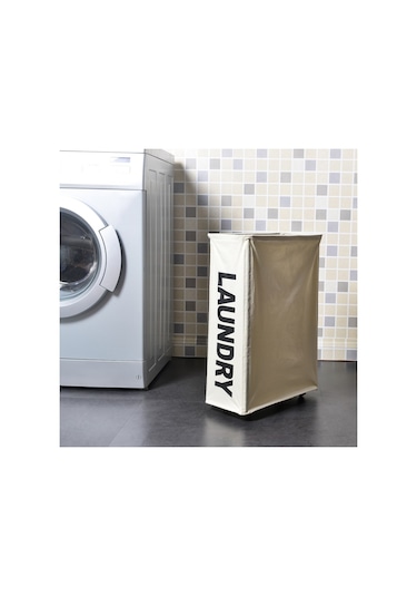 Cbtx Köşe İnce Katlanabilir Oxford Kumaş Çamaşır Sepeti Kutusu Örgü İpli Kirli Giysiler Bej Diğer