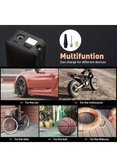 Primepickings 1 Numara Portable Tire Inflator Araba Motosiklet Ve Bisikletler Icin Tasinabilir Lastik Sisme Cihazi Arka Depolama Kisali