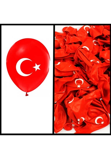 24 Adet Bayrak Balon Türk Bayraklı Kırmızı Baskılı Balon 23 Nisan