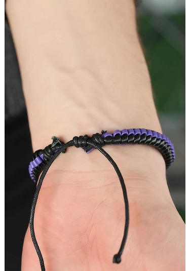 Mor Deri Erkek Bileklik Çok Renkli