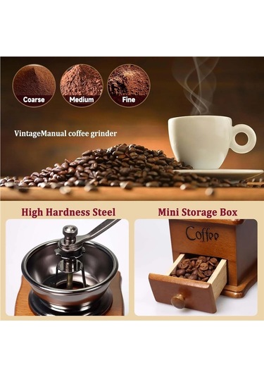 Jialan Vintage Ahşap Manuel Kahve Çekirdeği Değirmeni Dekorasyon Ahşap