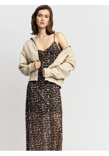 Zolla Kadın Leopar Desenli Kombine Elbise 449641068 Bej