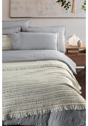 Sarev Mood Comfort Mare Gri %100 Pamuk Çift Kişilik Yatak Örtüsü Gri