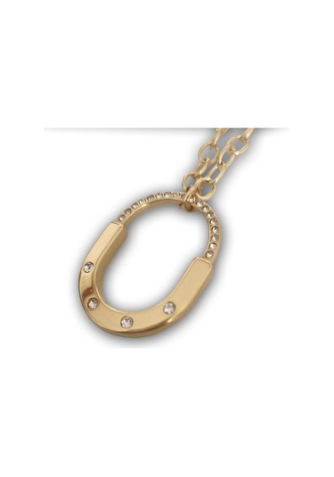 Uzel Çelik Taşlı Oval Model Şık Zarif Çelik Kolye Sarı