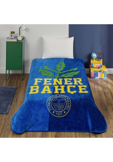 Taç Lisanslı Fenerbahçe Palamut Logo Tek Kişilik Battaniye Beyaz