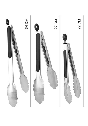 Valletta Frontera Metal Uçlu Kilit Sistemli 3'lü Maşa Seti Siyah