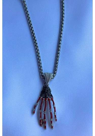 İskelet Eli El İşçiliği Paslanmaz Çelik Zincir Erkek Kolye Gümüş