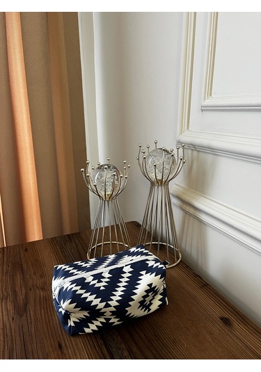 Etnik Zikzak Desenli Duck Kumaş Makyaj Çantası Navajo Tarzı Su Geçirmez Astarlı Seyahat Çantası Mavi