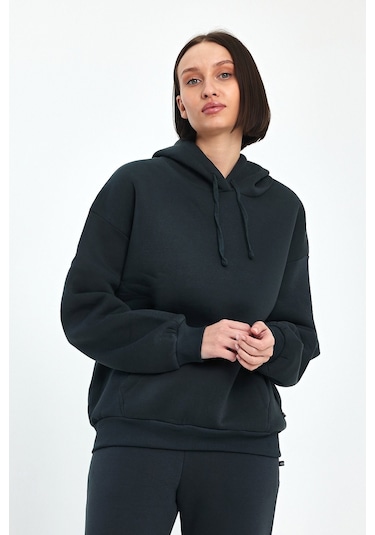 Odda Kadın Kapüşonlu Şardonlu Sweatshirt Antrasit