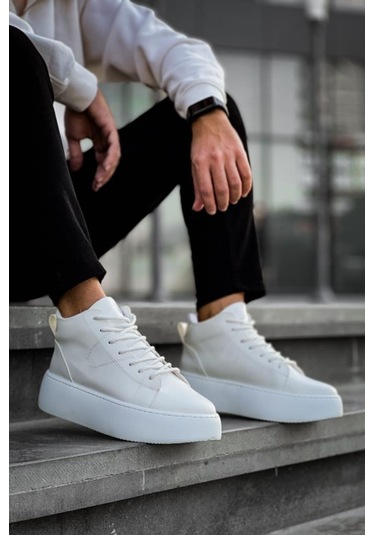 Le10 Bağcıklı Erkek Yüksek Taban Beyaz Spor Bot